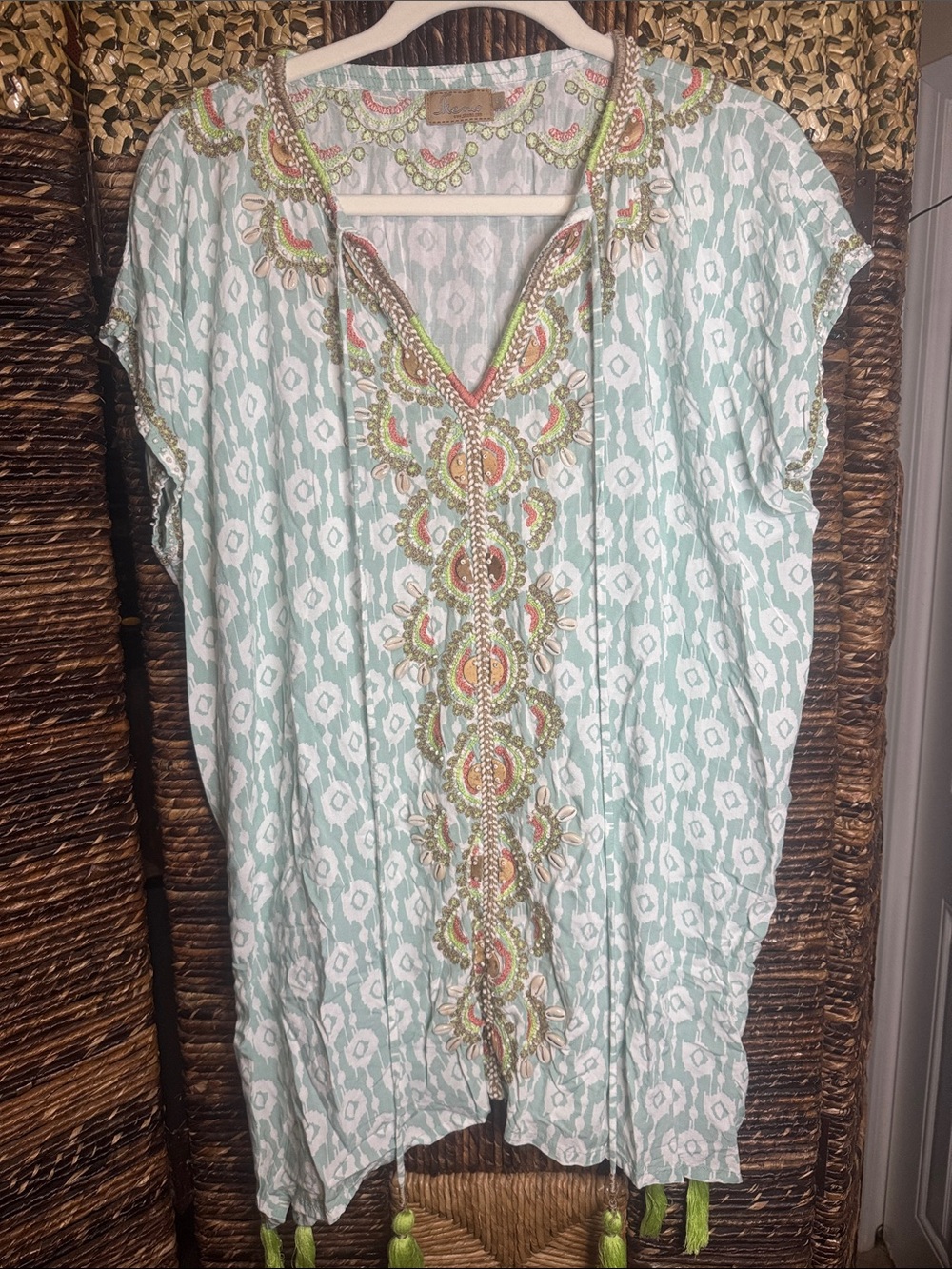 Skemo Mint Green Embroidered Tunic Top